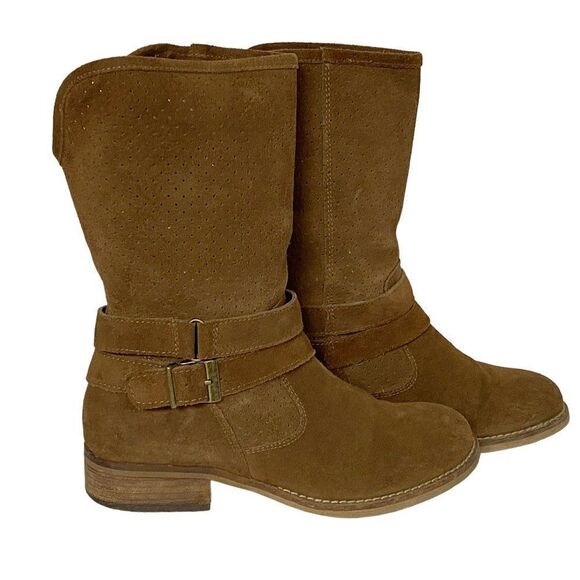 Vintage Chroma Pierced Suede Booties Boots Pull-On Brown Block Heel Leather 8M - Picture 10 of 10